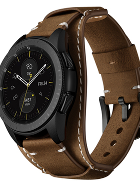 适用于ticwatch pro 4g版荣耀GS Pro表带三星gear s3智能头层牛皮华米2真皮Galaxy Watch三珠腕带华为GT2表带