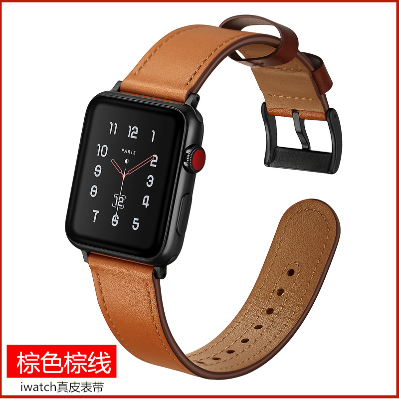 适用apple watch5表带 iwatch1/2/3/代手工真皮表带苹果手表表带男苹果series4小牛皮腕带运动40/38/42/44MM-封面