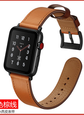 适用apple watch5表带 iwatch1/2/3/代手工真皮表带 苹果手表表带男苹果series4小牛皮腕带运动40/38/42/44MM