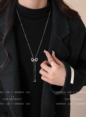 秋冬长款蝴蝶结流苏吊坠项链