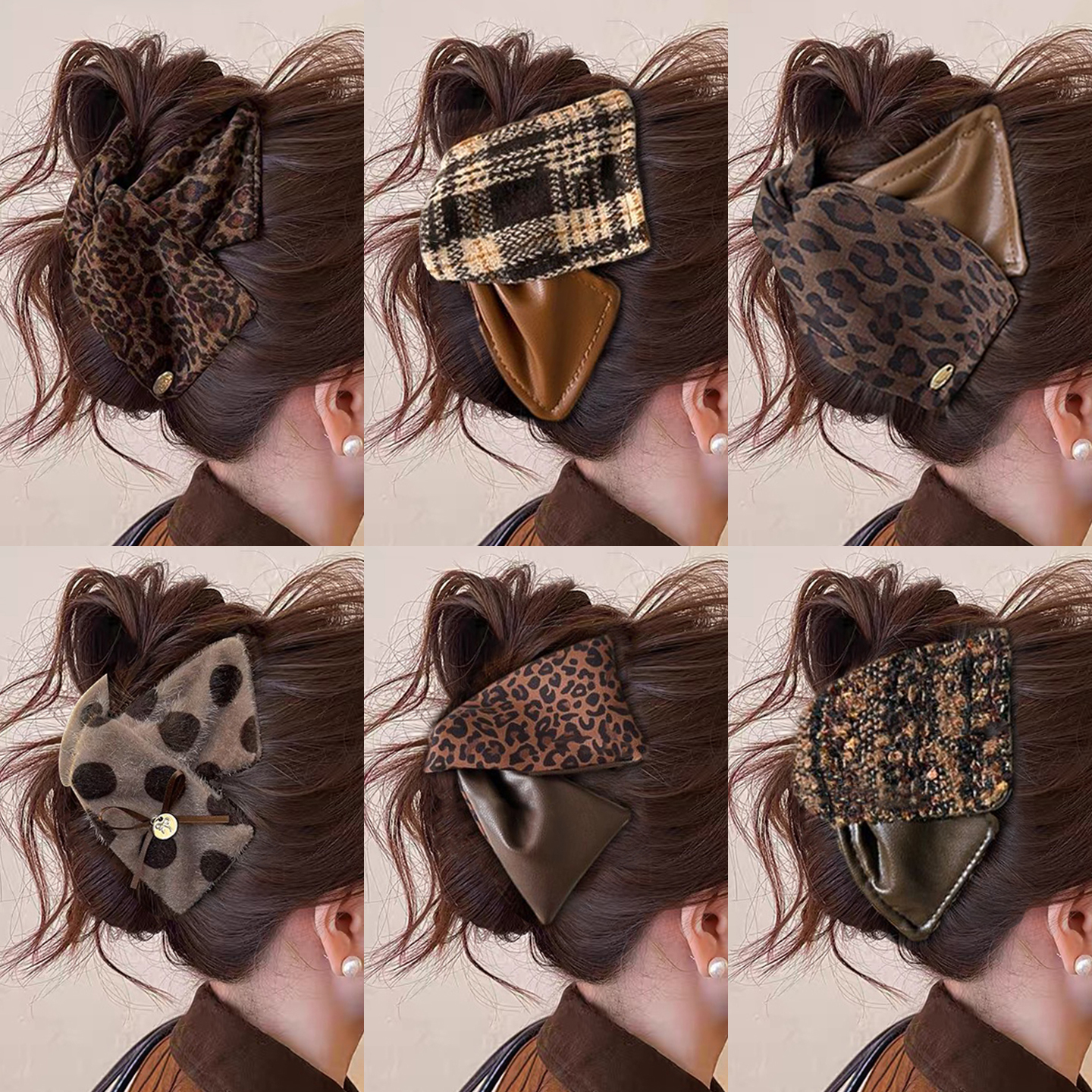 复古豹纹三角抓夹女高级感