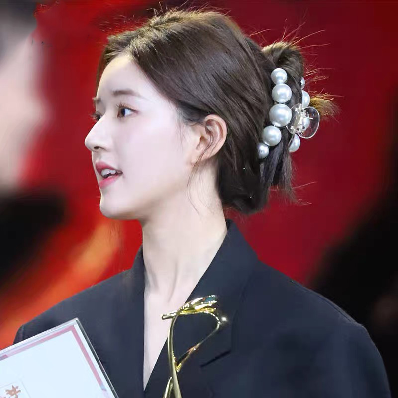 赵露思同款珍珠抓夹大号简约发夹韩国网红丸子头鲨鱼夹子头饰品女