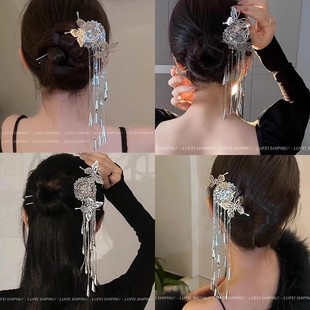 古风汉服苗银发簪女头饰双蝴蝶u型发钗步摇流苏新中式簪子高级感