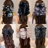 超仙碎花蝴蝶结飘带抓夹女高级感发夹后脑勺鲨鱼夹子气质发卡头饰