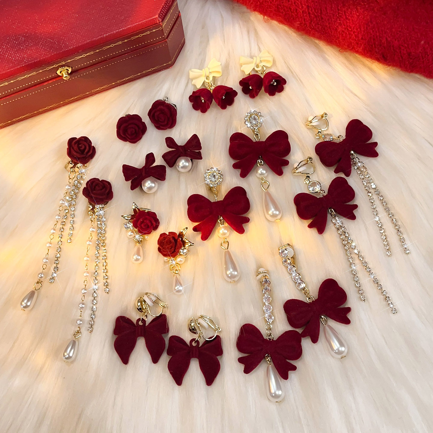 新年红色蝴蝶结无耳洞耳夹女秋冬耳环2026年马年气质适合过年耳饰,饰品/流行首饰/时尚饰品新,耳夹,淘宝优惠券,粉丝福利购,淘宝优惠卷