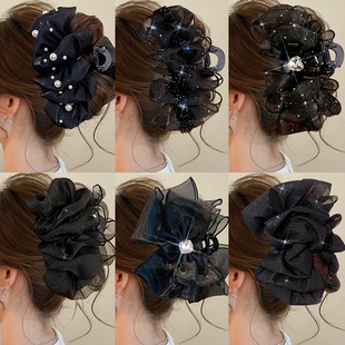 发夹女2025新款 女后脑勺盘发鲨鱼夹子头饰 高端蝴蝶结抓夹大号夏季