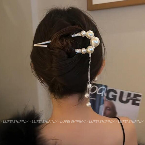 U型珍珠发簪女冬高级感流苏