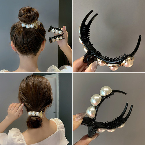 丸子头抓夹发夹珠珠简单方便