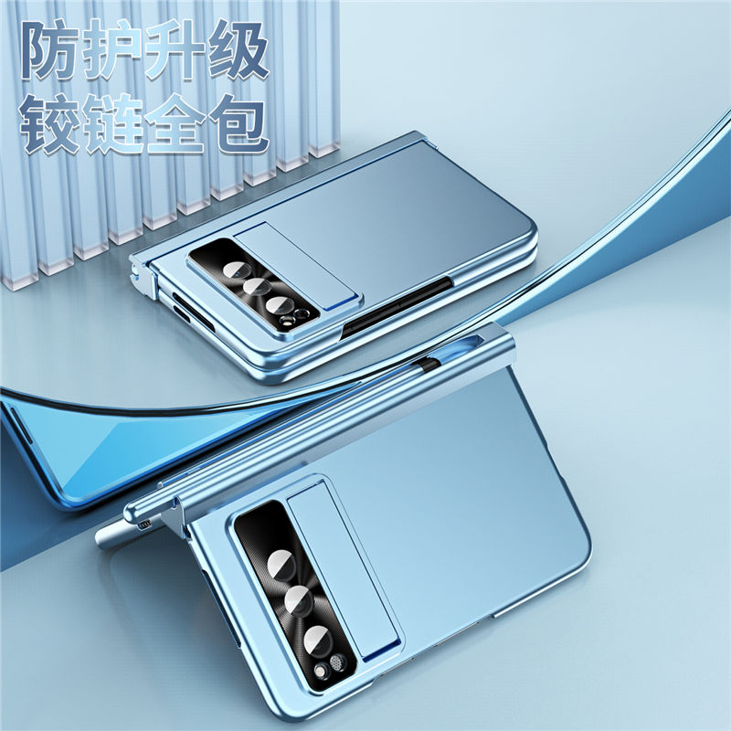 适用谷歌pixelfold手机壳pixel fold电镀磨砂pixefold侧铰链中轴全包壳膜一体pixelflod超薄支架手写笔电容笔