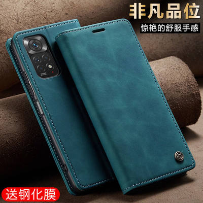 适用红米note11s手机壳redmi not11s海外版高端翻盖式真皮套小米n0te11s双面全包掀盖外壳折叠磁吸插卡套钱包