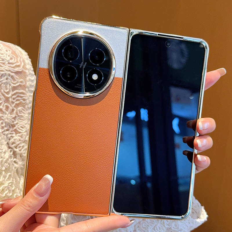 适用oppofindn5手机壳findn5高级感opn电镀皮革oppon3折叠屏find全包n5保护套oppo超薄素皮oppofind新款fandn