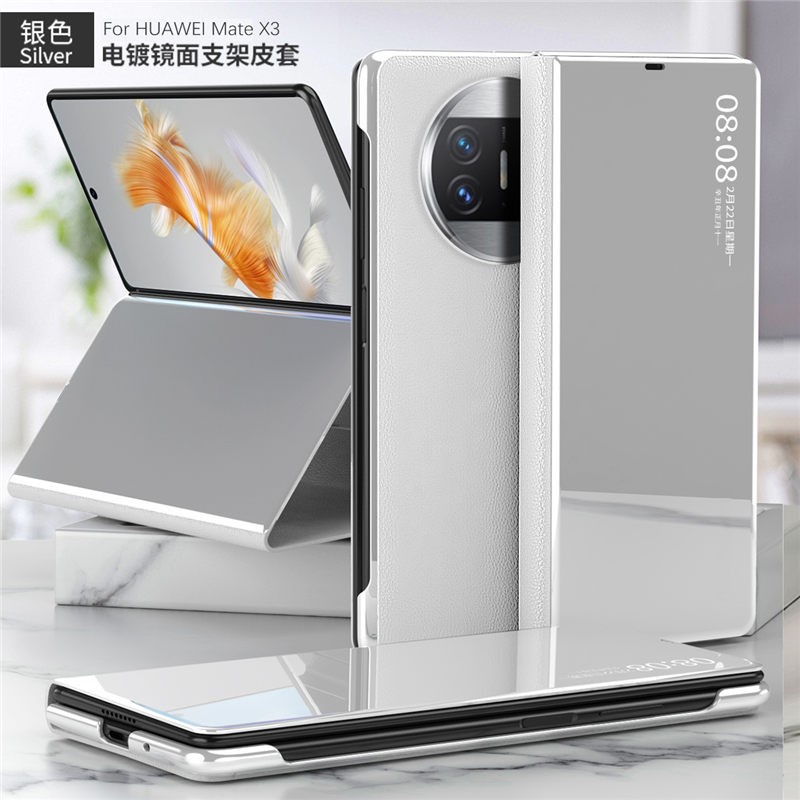 适用华为matex3手机壳alt一al00电镀镜面altaloo半透明视窗marex3折叠支架mtx翻盖式智能皮套mx3前后全包带盖