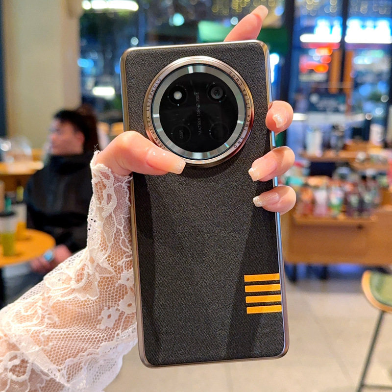 适用华为荣耀x60手机壳honorx60pro时尚轻奢布纹x6o皮革叉六零por全包硬壳&times;5g超薄皮质BRP一AN80防滑BRC新品