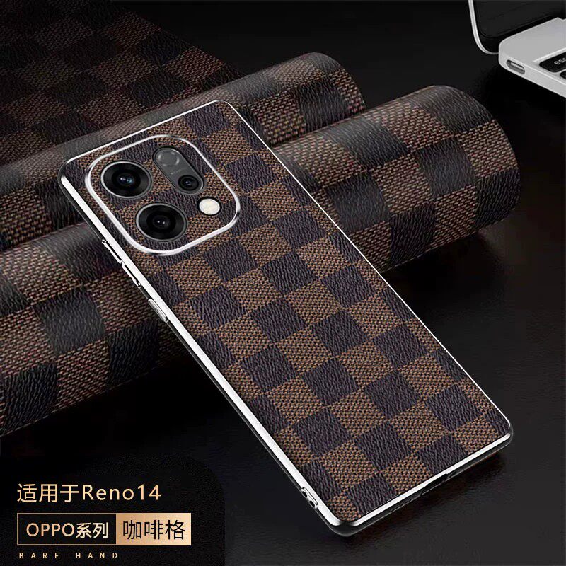 适用opporeno14手机壳reno14pro电镀方格皮纹oppo5g全包镜头后壳opporene超薄硅胶皮革0pp0pporeno男女pkz110