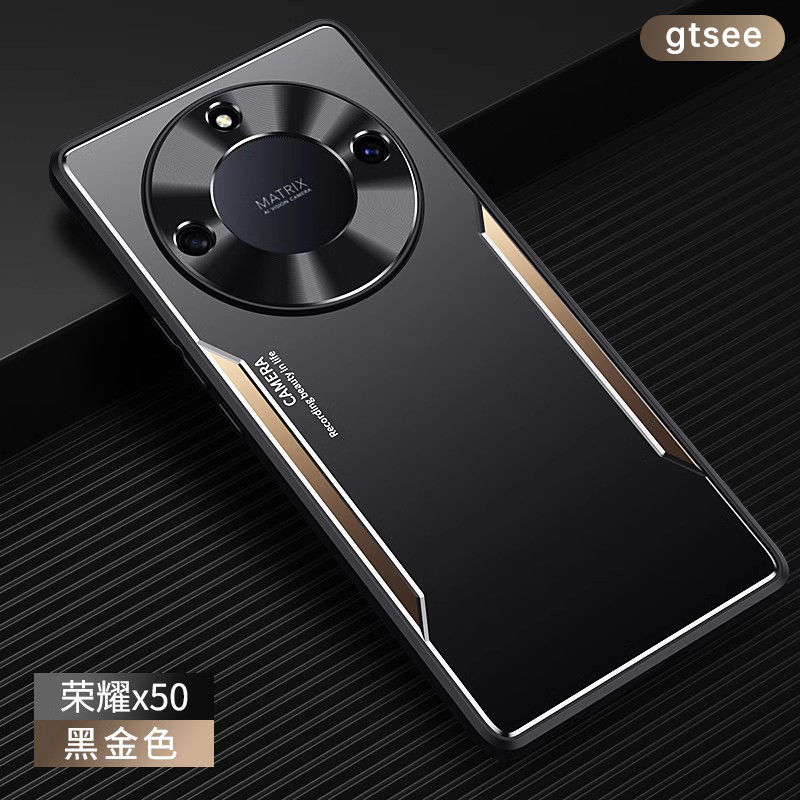 适用华为荣耀x50手机壳honorx50曲屏高级感磨砂x5o金属背板ali一an00全包边保护套叉五零anoo超薄散热带支架