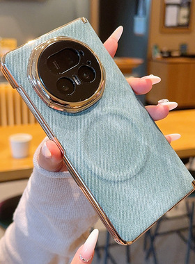 适用荣耀magicv5手机壳magic v5电镀布纹皮革MHG一AN00折叠屏铰链中轴majicv全包双边框后壳mgv5超薄磁吸migv