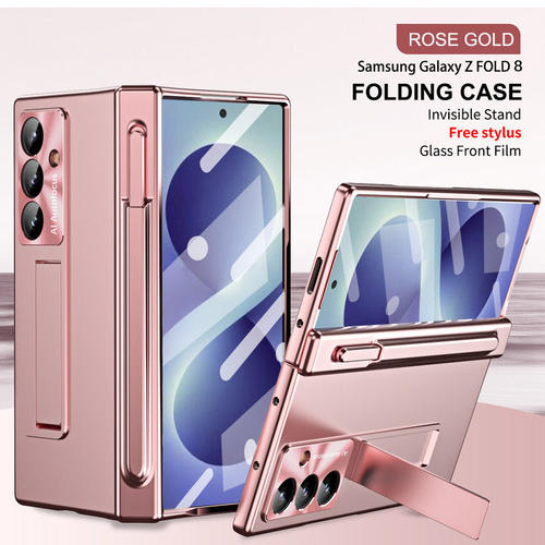 适用三星fold8ultra手机壳galaxyzfold8utral时尚电镀z ford8u铰链中轴zfod钢化玻璃贴膜zf8带支架笔槽手写笔