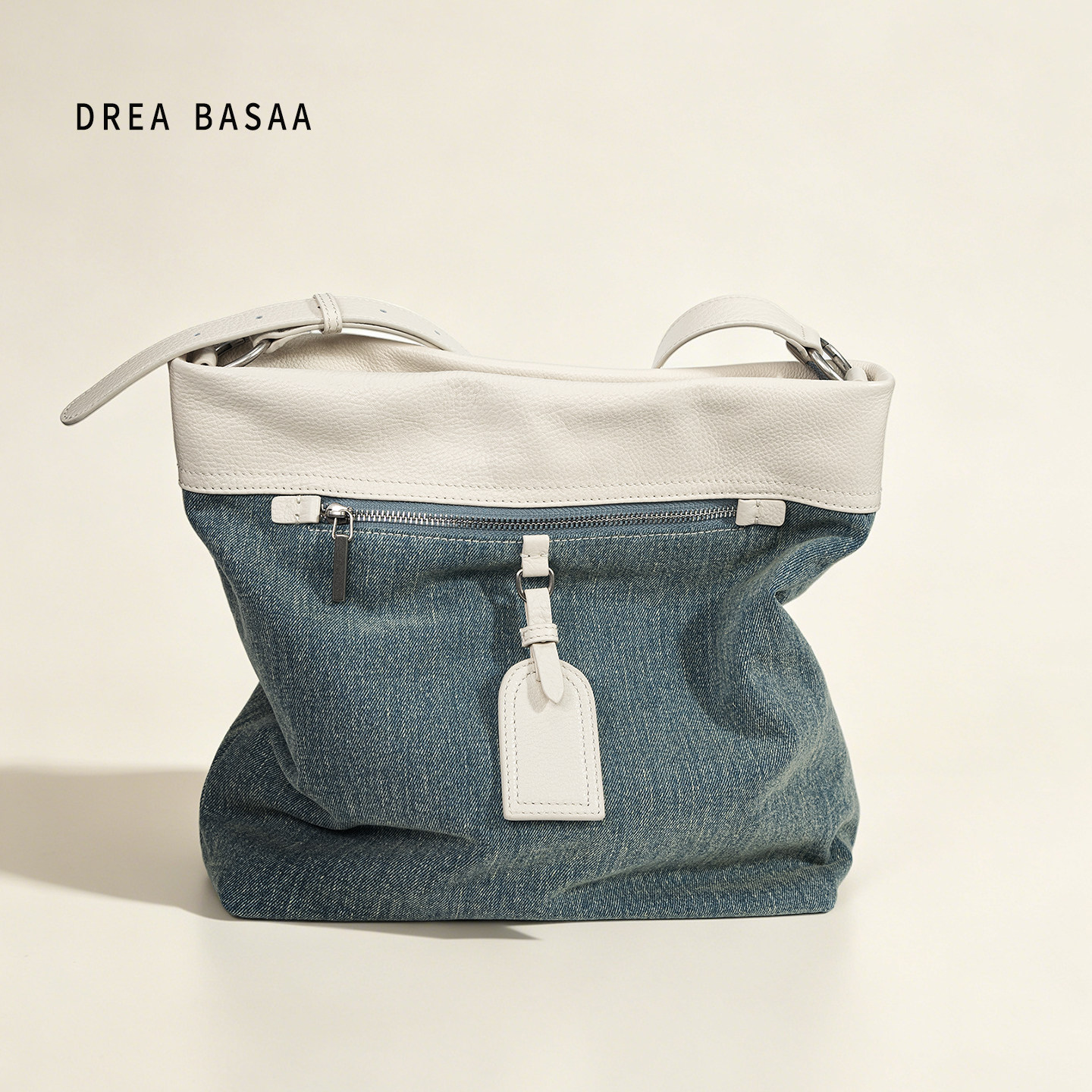 DREA BASAA半山牛仔托特包头层牛皮大容量通勤单肩包腋下包斜挎包