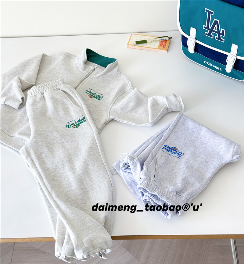 110-160码出口韩春款男女童中大童两色松紧腰可收腿运动休闲长裤