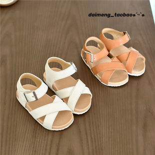 13-16码出口韩夏款男女童宝宝中性两色交叉带百搭凉鞋