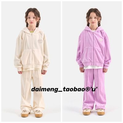 不打折120-165码出口韩秋女童两色绒面亲子连帽外套直筒裤分开卖