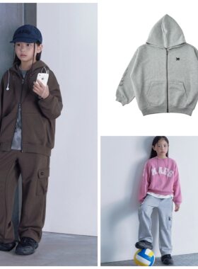 120-165码出口韩秋款男女童中大童两色连帽拉链外套运动裤分开卖