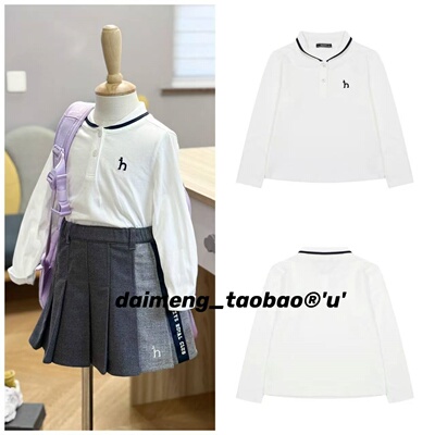 一件包邮！100-165码出口韩秋款女童拼色翻领简约白色百搭衬衣T恤