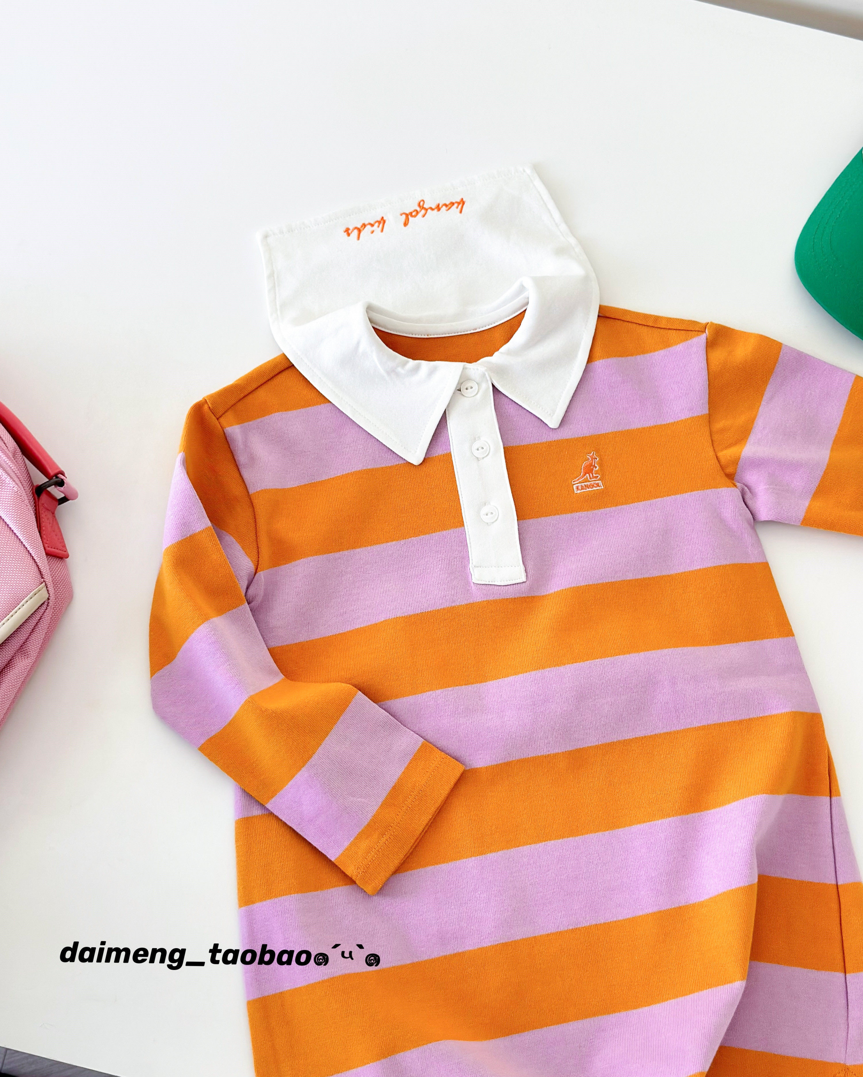 110-145码出口韩春款女童中大童海军白翻领条纹拼色polo连衣裙