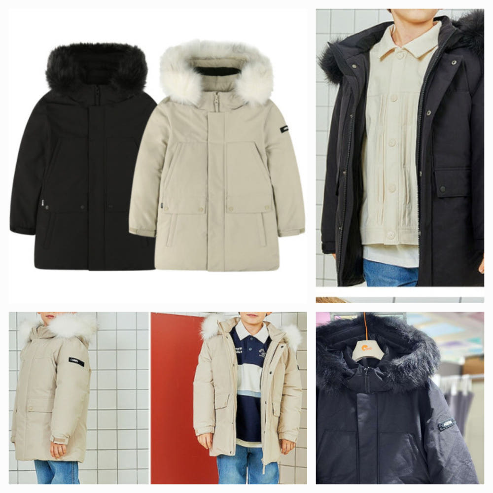 130-165码出口韩冬款男女童两色厚实保暖毛领连帽羽绒服可亲子