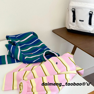 120-150码出口韩冬款男女童中大童两色条纹拼色半高领薄绒卫衣