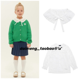 120-145码出口韩春款女童女宝白色柔软可拆卸翻领洋气衬衣衬衫