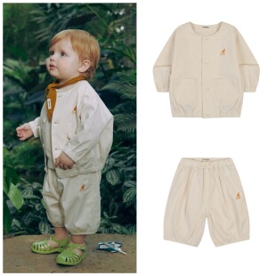 90-100码出口韩春夏款男女童宝宝米色圆领长袖外套洋气中裤分开卖