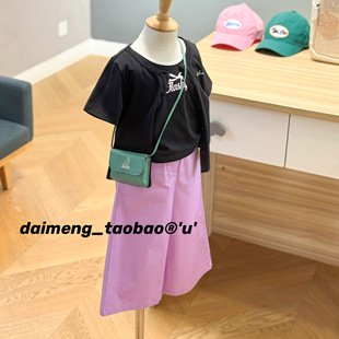 110-155码出口韩春夏款女童女宝薄柔软洋气紫色八分阔腿裤