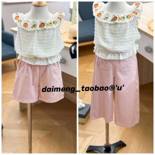 155码 姐妹装 出口韩春夏款 长裤 女童粉色松紧腰阔腿短裤 110