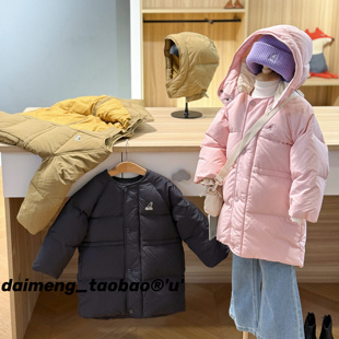 110-155码出口韩冬款男女童中大童三色超厚实保暖中长款羽绒服