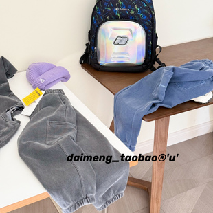 男女童两色松紧腰复古做旧束脚运动裤 出口韩春款 可亲子 170码 120