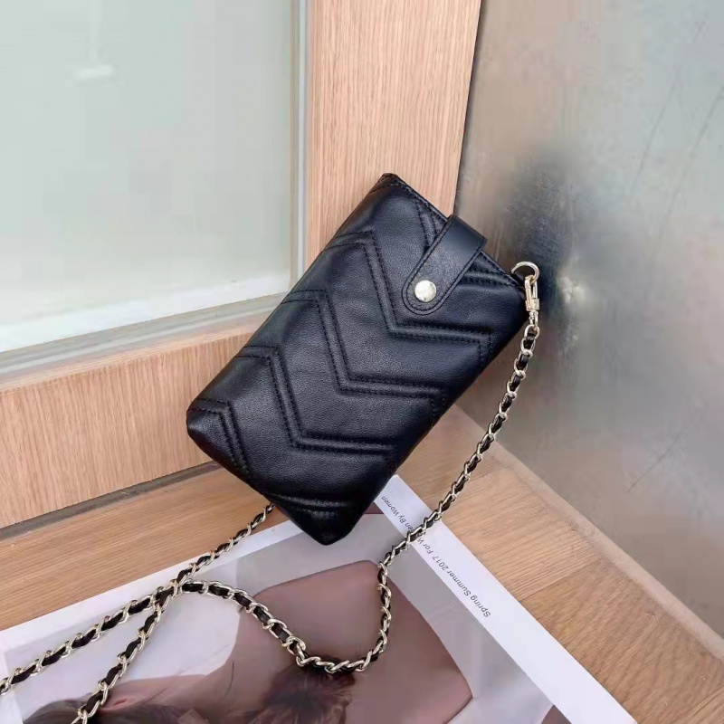 羊皮包包女新款时尚休闲菱格绣线链条包女式挂脖手机包包斜挎小包