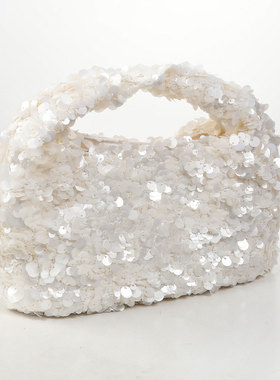 珠片包包白色宴会感精致手拎包女士手提小化妆包晚宴包礼服包旗袍