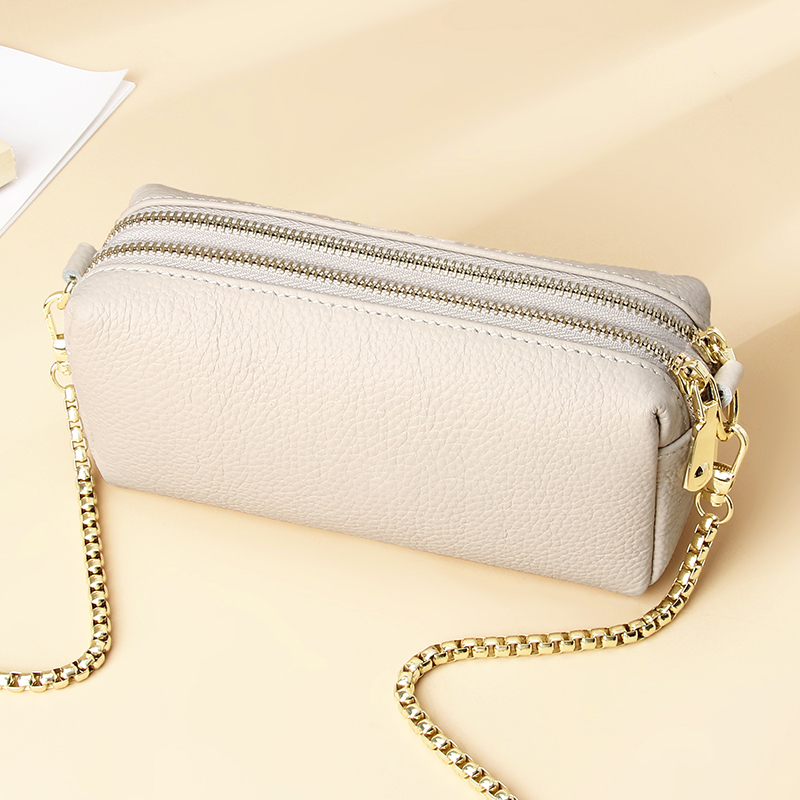 2023真皮g斜跨链条包女式百搭高档双层小手包时尚手机包斜跨枕头