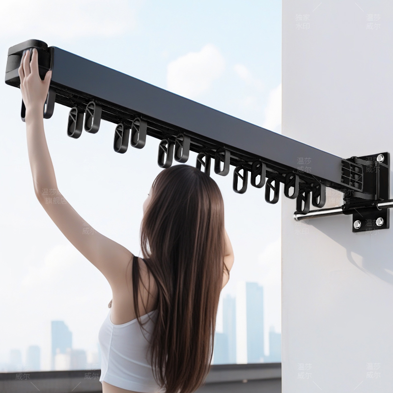 隐形晾衣架壁挂式折叠室内晾晒绳窗户阳台飘窗伸缩推拉晾衣杆晒被