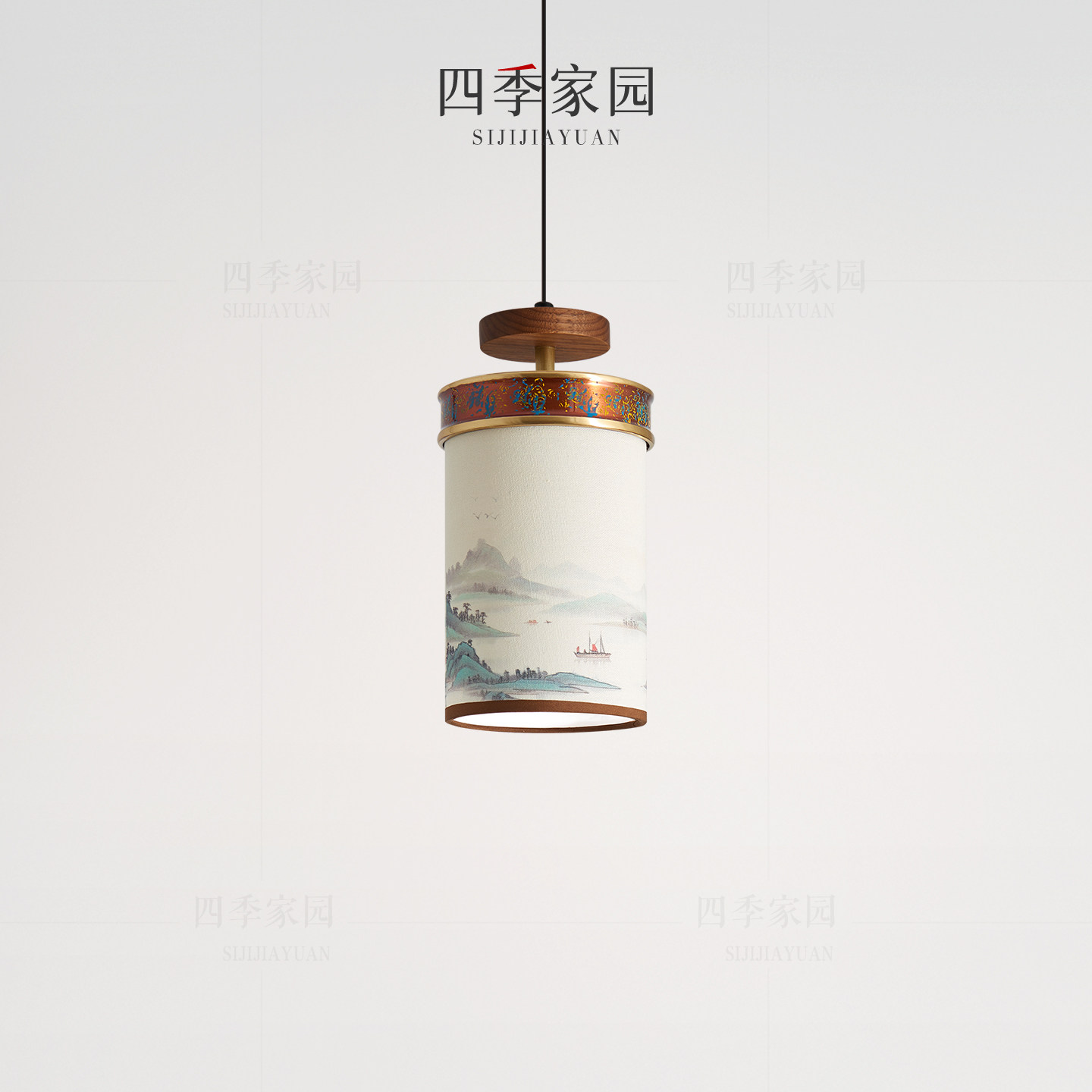 宋式美学卧室床头小吊灯新中式全铜复古布艺吊灯茶室玄关过道灯