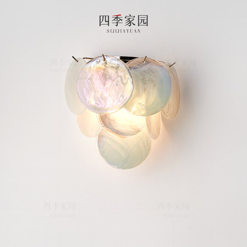 法式奶油风卧室床头灯 客厅背景墙简约复古走廊过道阳台玻璃壁灯