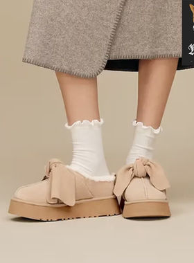 UGG PLATFORM SLIP-ON BOW 保暖厚底蝴蝶结毛毛拖鞋一脚蹬1176290