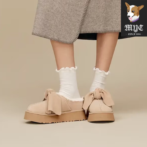 UGG PLATFORM SLIP-ON BOW 保暖厚底蝴蝶结毛毛拖鞋一脚蹬1176290