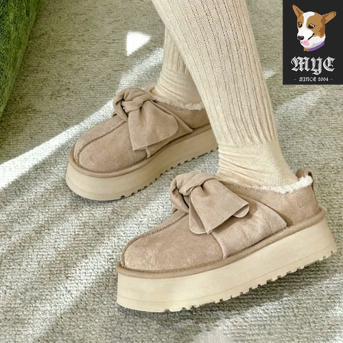 UGG PLATFORM SLIP-ON BOW 保暖厚底蝴蝶结毛毛拖鞋一脚蹬1176290