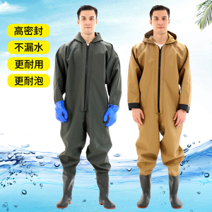 全身下水裤加厚捕鱼雨裤带雨鞋防水衣服抓鱼水裤水鞋连体皮叉男摸