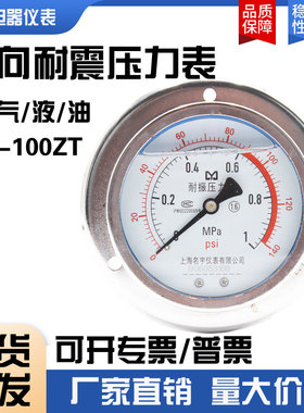 面板式YN100ZT轴向带边耐震压力表油压液压水压气压0-1.6MPA60MP