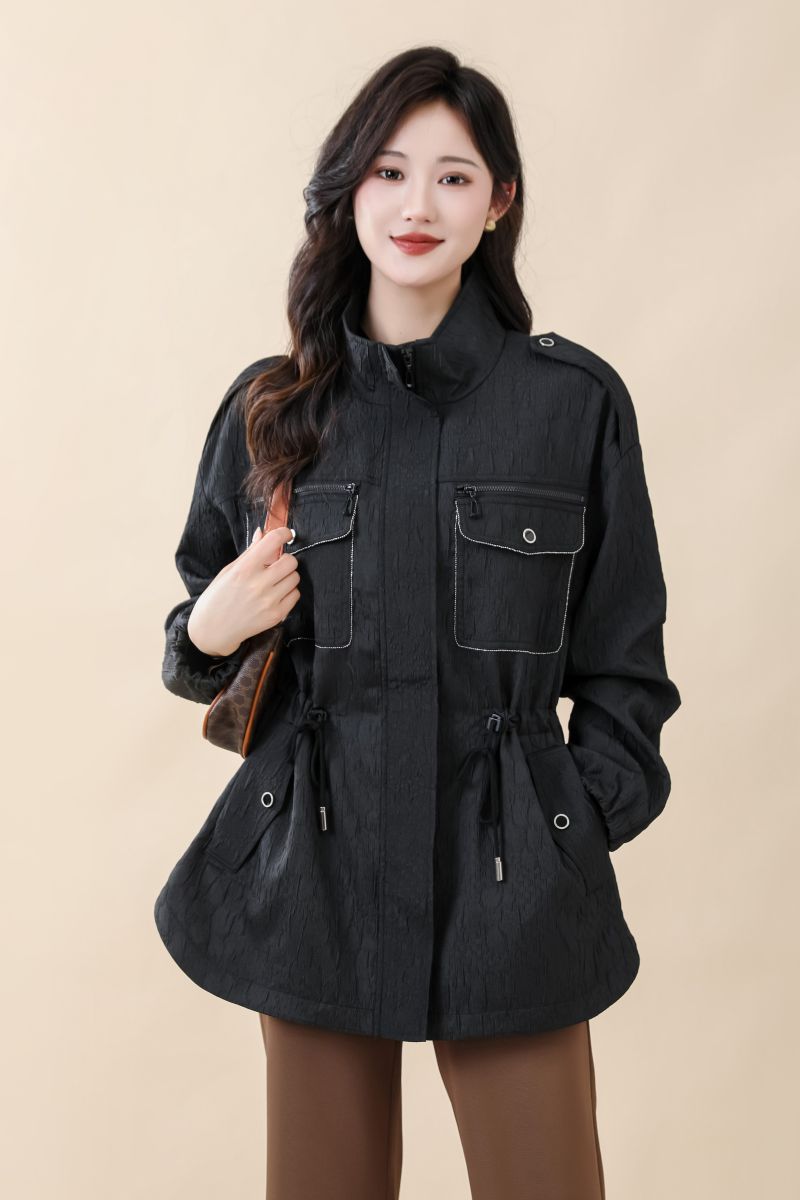羽衣甘蓝新品春秋款压褶深色收腰时尚外套