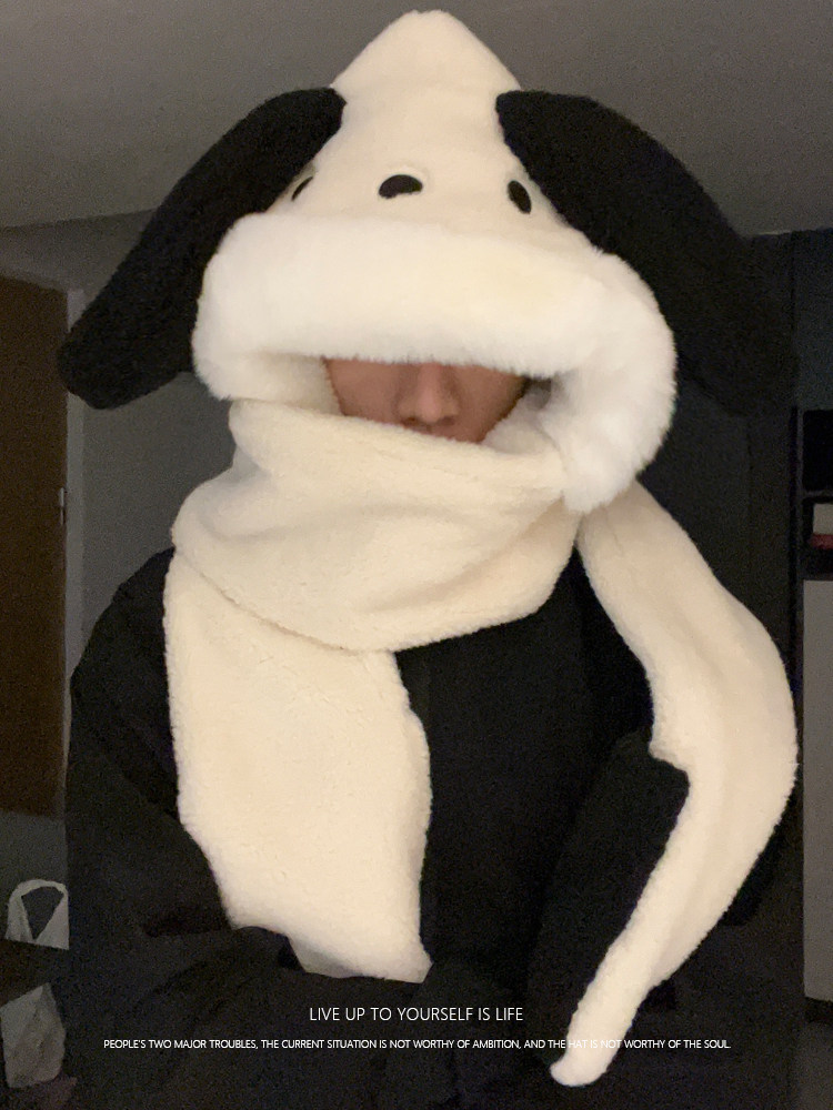 커플의 귀여운 파차 강아지 플러시 스카프 남자 겨울 따뜻한 장갑 모자 스카프 올인원 3 종 세트