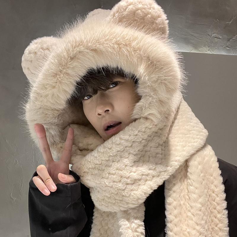 2024新款小熊毛绒加绒加厚保暖帽